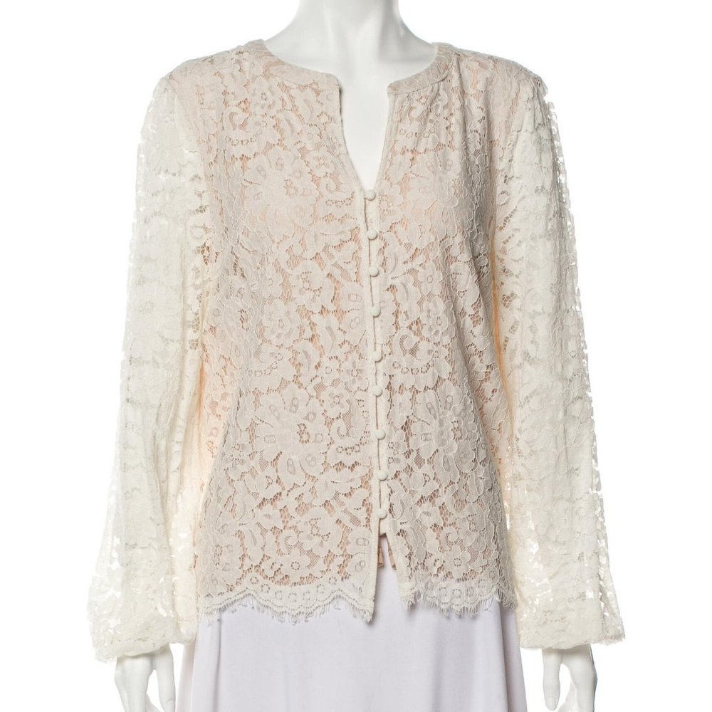 RACHEL ZOE Lined Lace Button Front Blouse | Large - Picture 2 of 8
